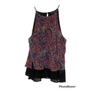 Astr spaghetti-strap sleeveless paisley tiered tank top size small